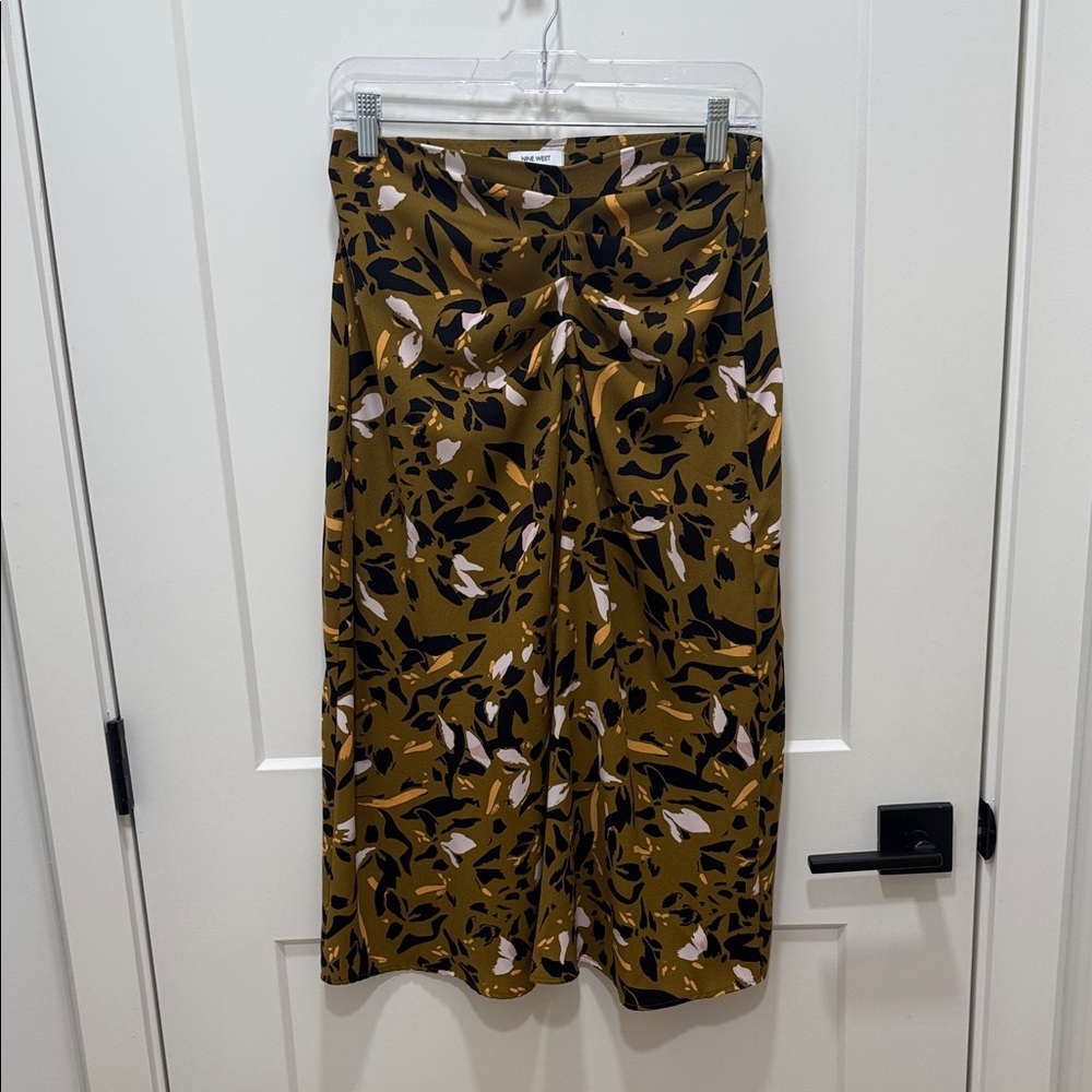Nine West rouched front Floral Midi Skirt in Green, Yellow and Black